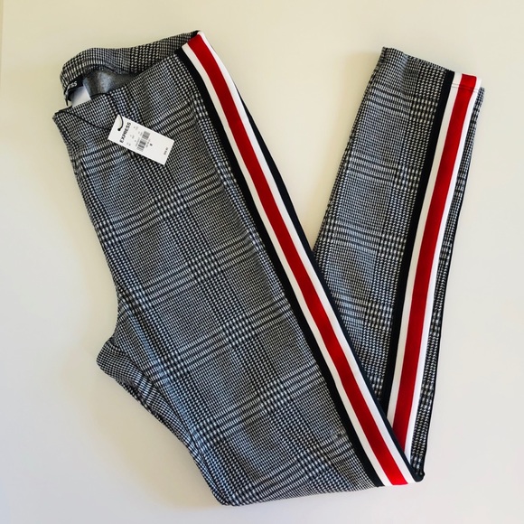 Express Pants - Express Black & White Plaid Racer Stripe Pants